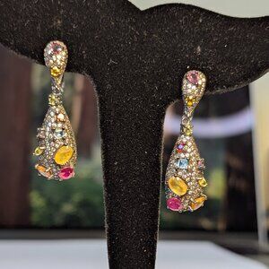 Earring Sapphire and Ruby accented by CZ 925 Black Rhodium plating